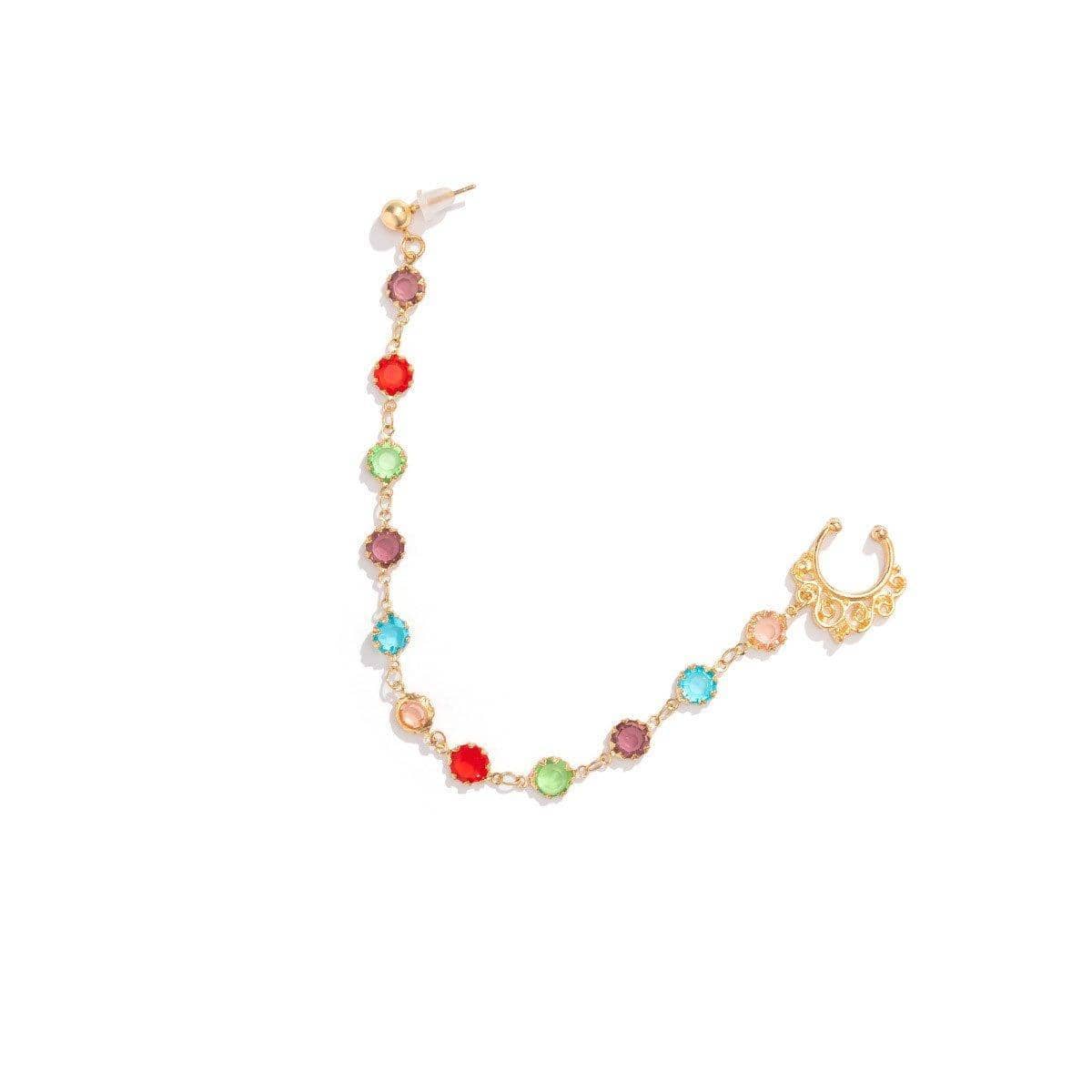 Punk Style Chain Nose Clip and Earring for Women - Multicolour Round Beads
