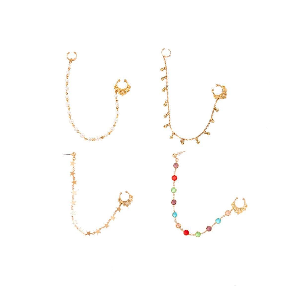 Punk Style Chain Nose Clip and Earring for Women - Multicolour Round Beads - view 3