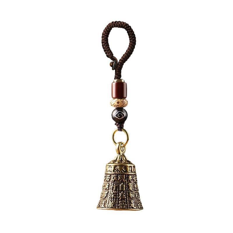 Pure Brass Bell Keychain with Engraved Sutra and Woven Rope - view 2