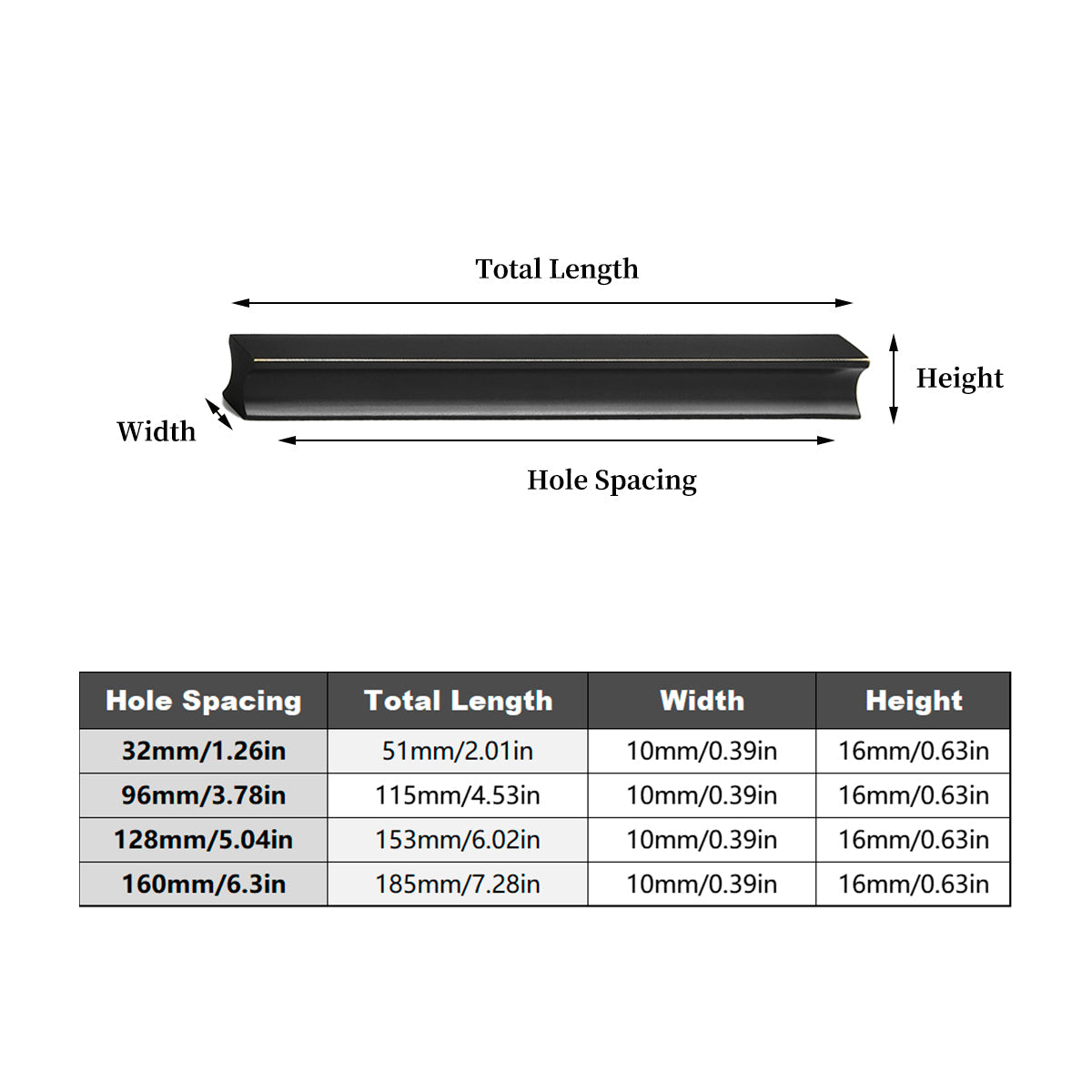 Pure Copper Cabinet Handle - Black Bronze, 160mm Hole Spacing - view 4
