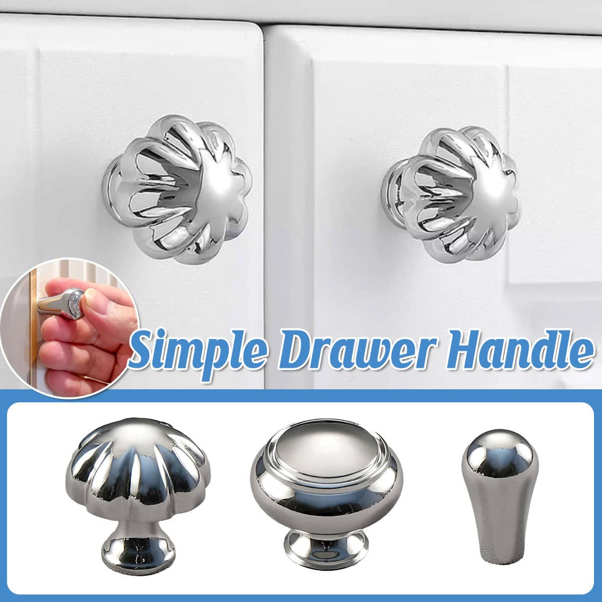Pure Copper Wardrobe Drawer Knob, Bright Silver - Pumpkin Shape, 30 mm - view 2