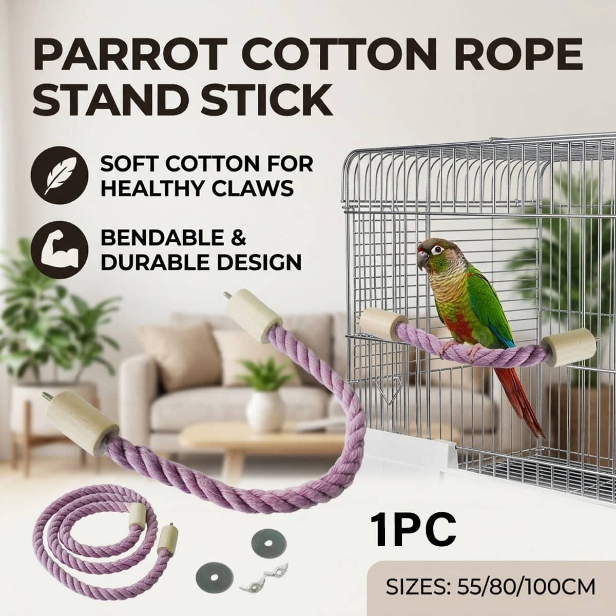 Purple Bendable Rope Bird Perch for Parrots - 100 cm - view 2