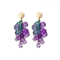 Purple Grape Cluster Stud Earrings with Green Leaves, Acrylic - view 2