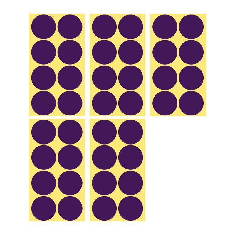 Purple Round Sticker Dots Adhesive Labels - 50mm, 8 Dots, 5 Sheets