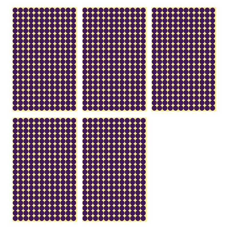 Purple Round Sticker Dots Adhesive Labels - 8mm, 260 Dots, 5 Sheets