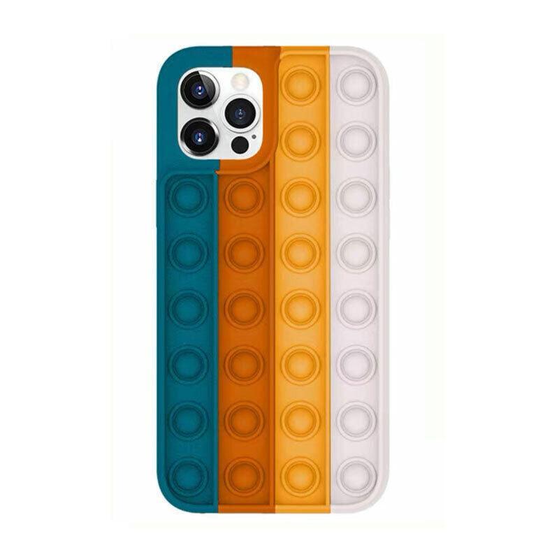 Push Bubble Silicone Phone Case for iPhone X and XS - Teal, Orange and White