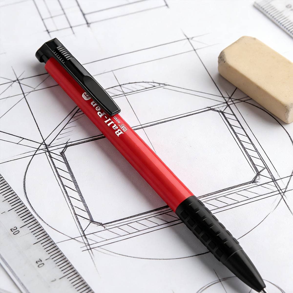 Push Button Ballpoint Pens - Pack of 10, Red