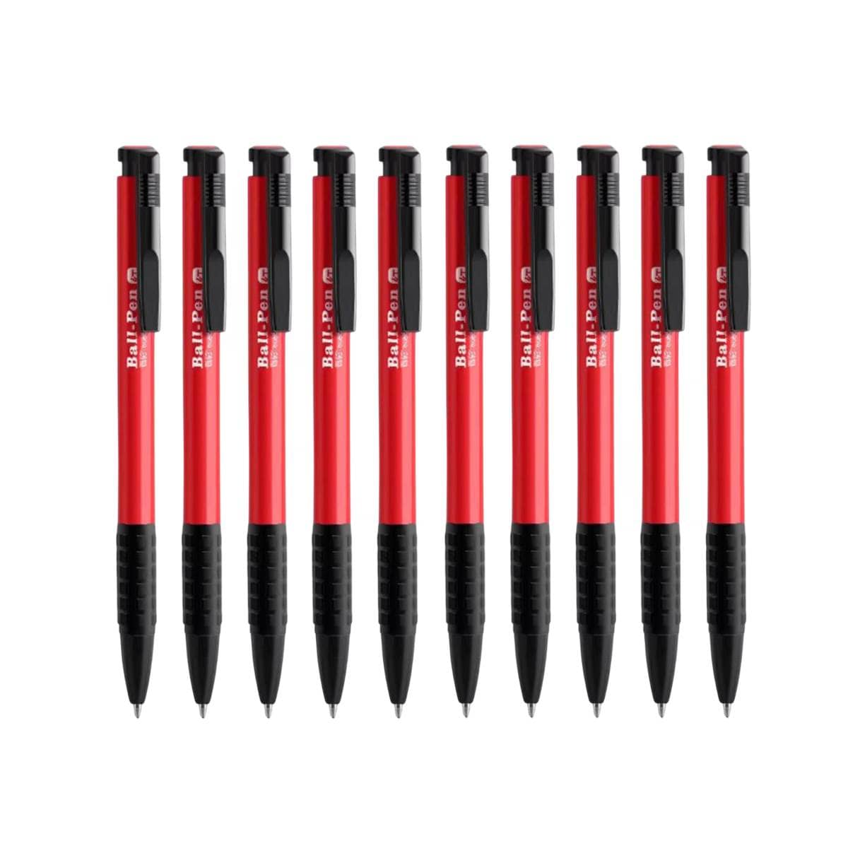 Push Button Ballpoint Pens - Pack of 10, Red - view 2