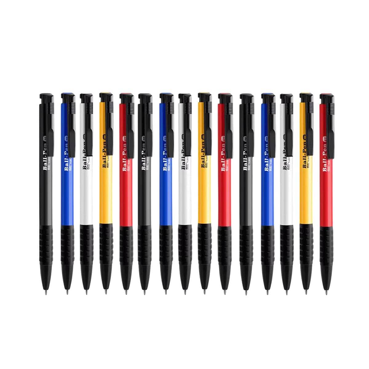 Push Button Ballpoint Pens with Rubber Grip, Pack of 15 (Black, Blue and Red Ink) - view 2