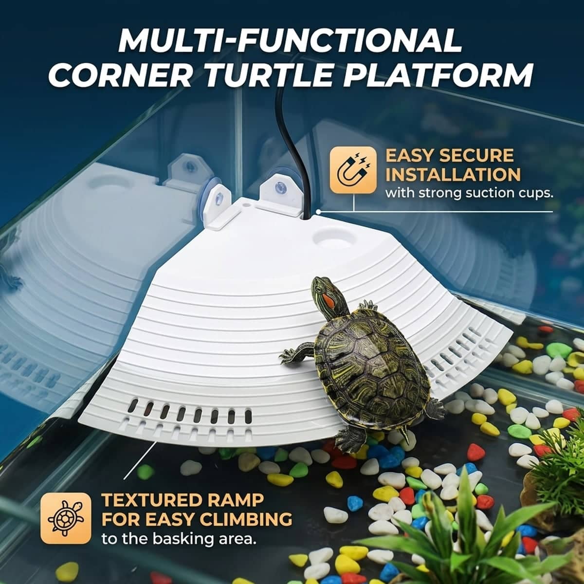 Quarter Round Corner Turtle Basking Platform with Ramp White