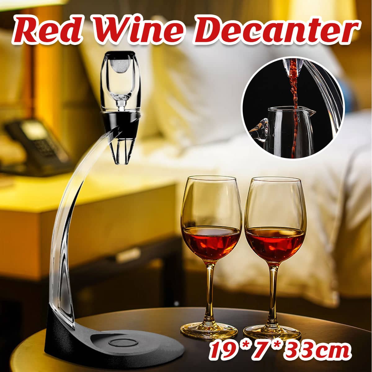 Quick Aeration Wine Decanter, 33 cm, Clear Plastic and Steel Mesh