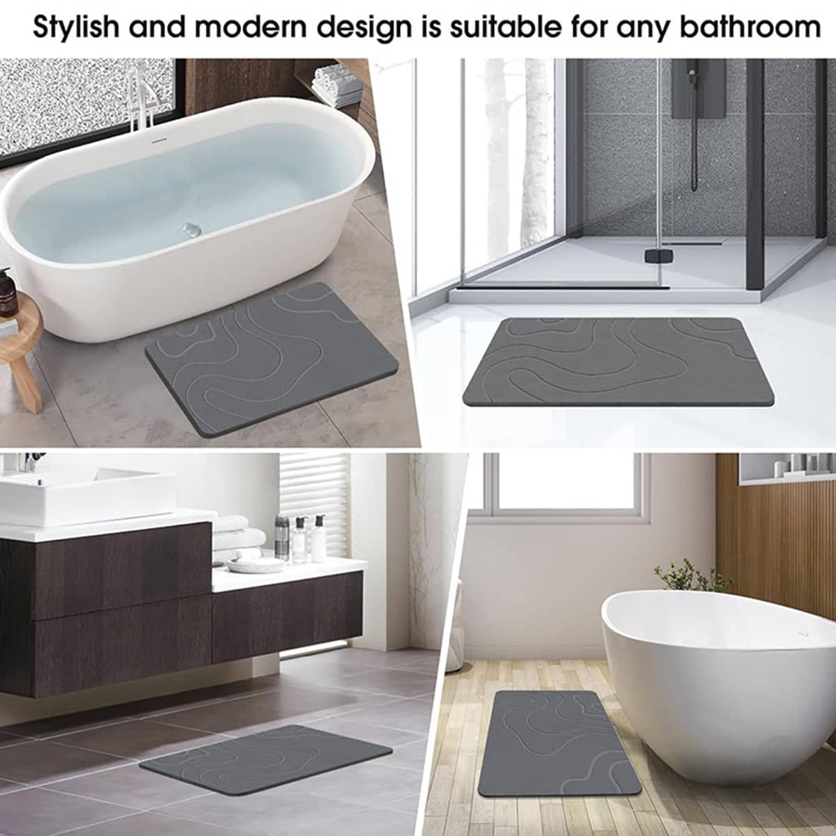 Quick Drying Absorbent Bathroom Floor Mat Non Slip with Wave Texture - Grey - view 5