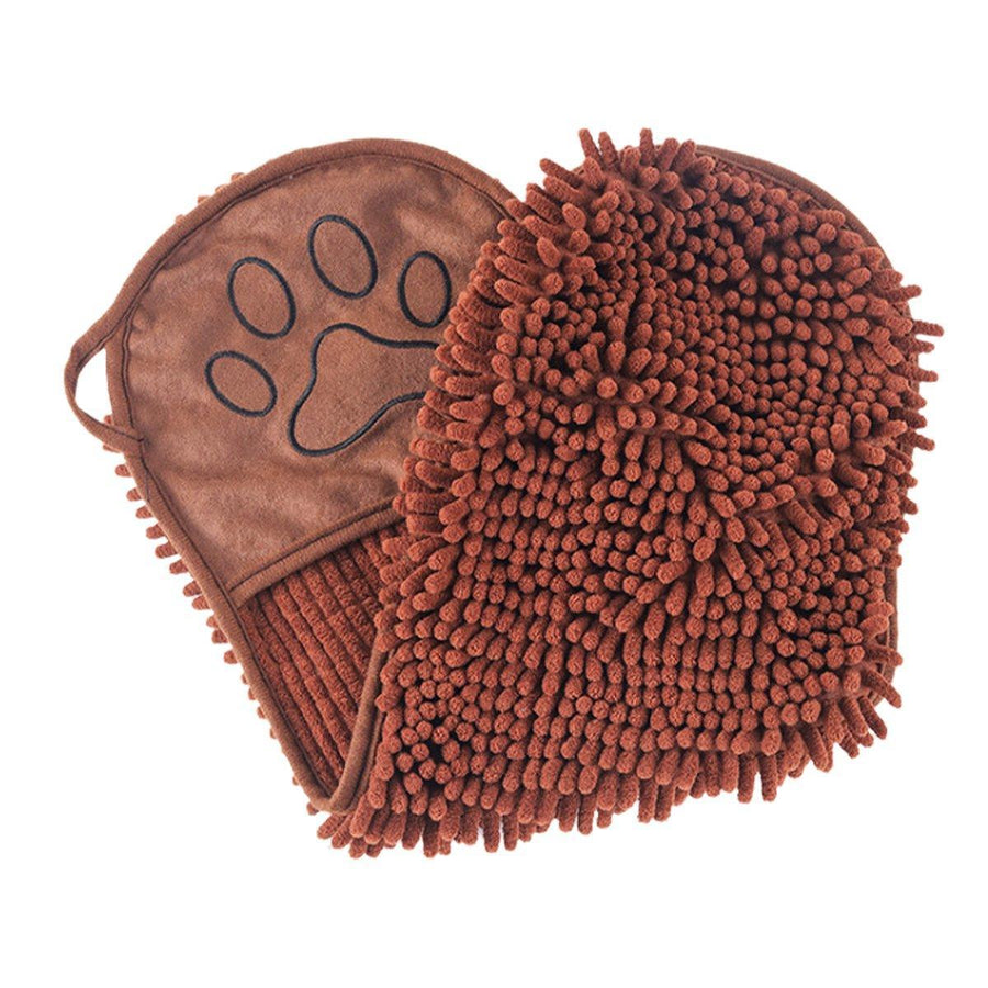 Quick-Drying Pet Bath Towel with Hand Pockets, 60 x 22 cm - Brown