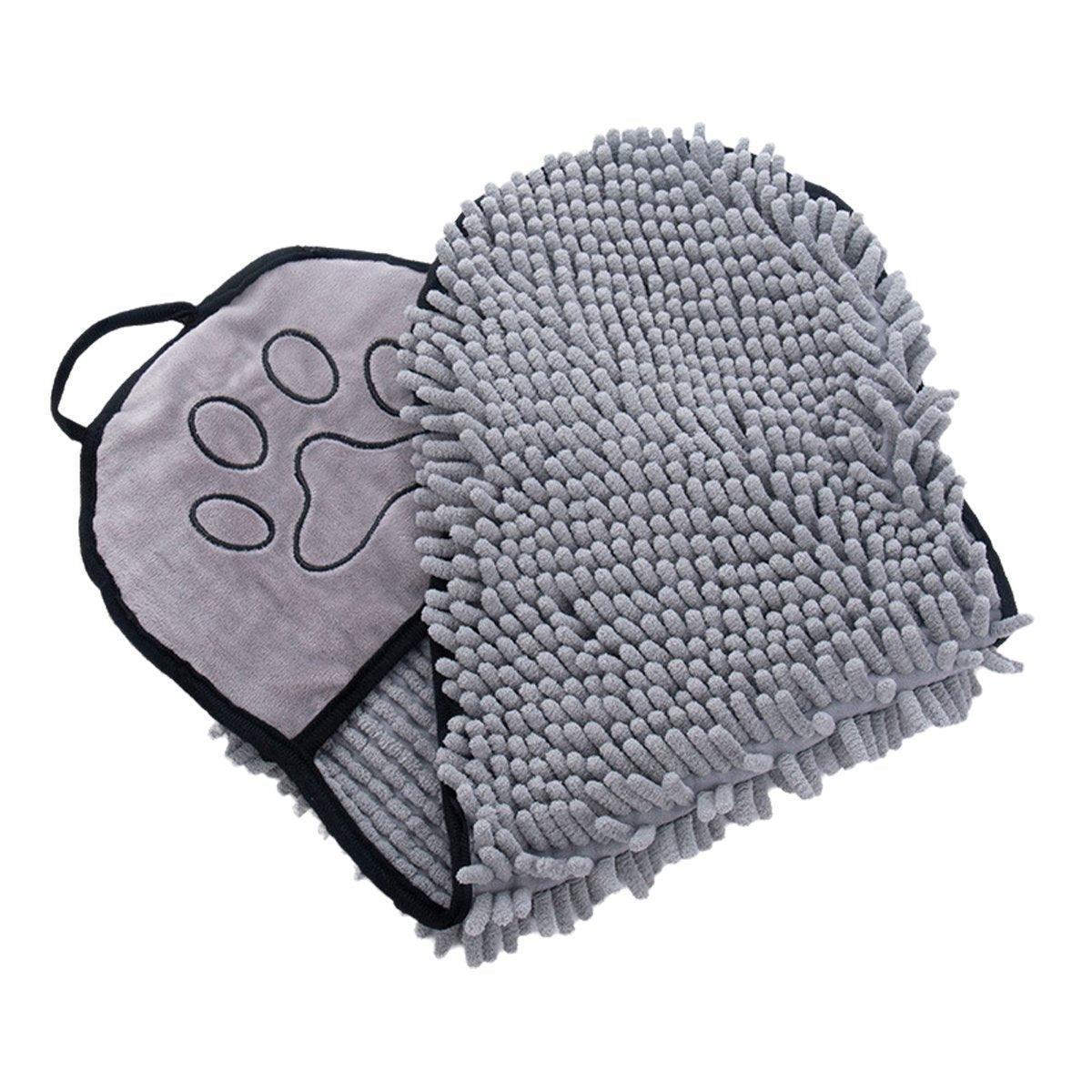 Quick-Drying Pet Bath Towel with Hand Pockets, 62 x 23 cm - Grey