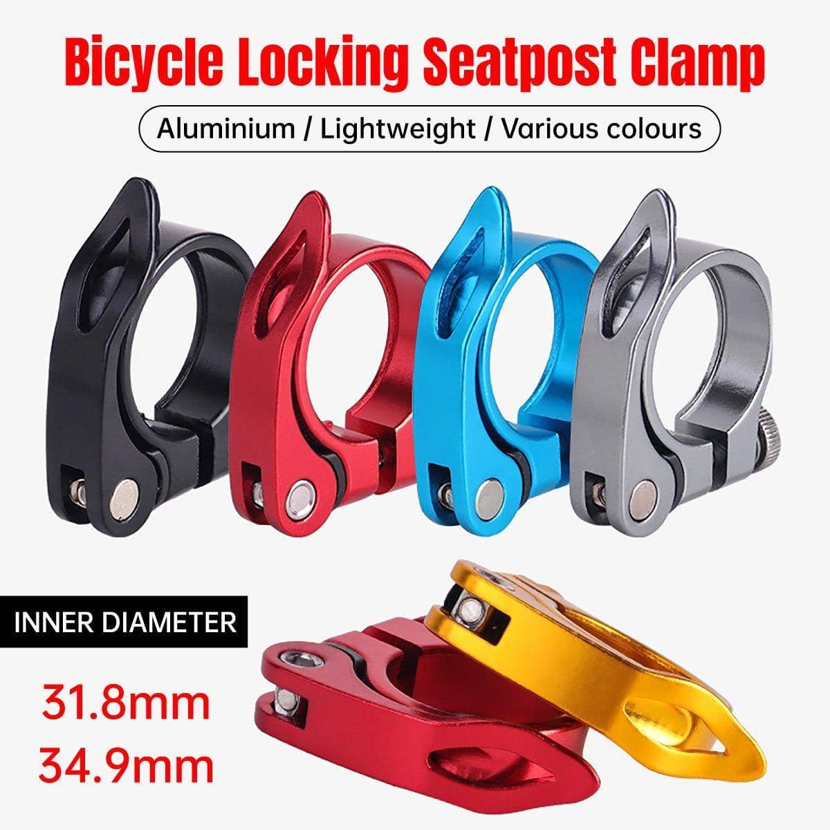 Quick Release Bike Seat Post Clamp, Aluminium Alloy - Black - view 2
