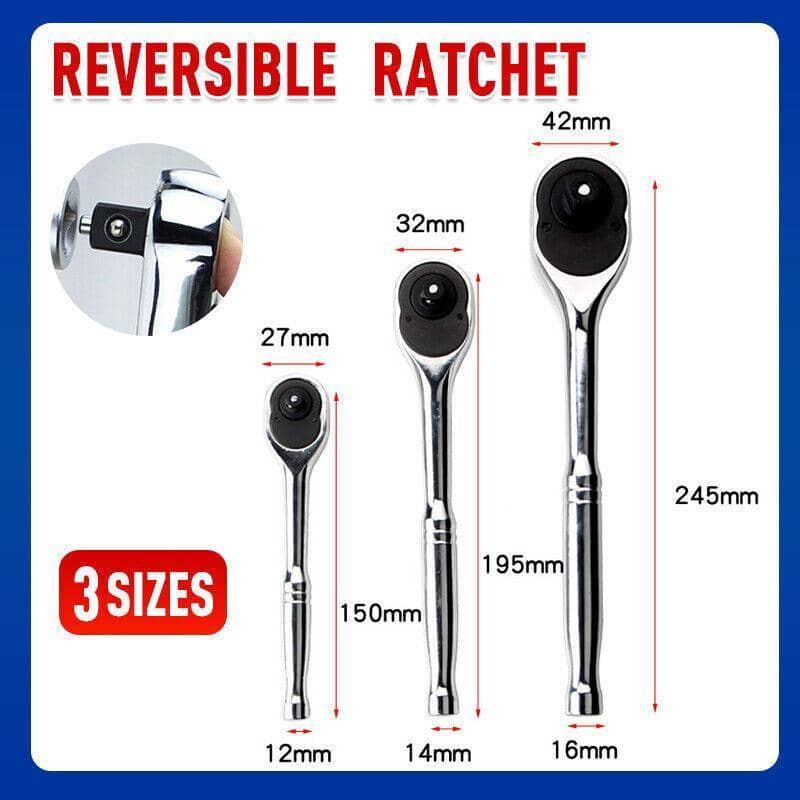 Quick Release Reversible Ratchet Wrench Handle, Chrome Vanadium Steel - 12 x 150 x 27 mm - view 2