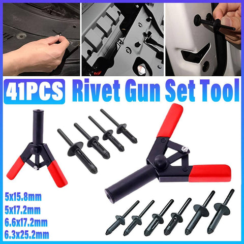Quick Release Rivet Gun Set, 41 Piece Plastic Rivet Tool Kit