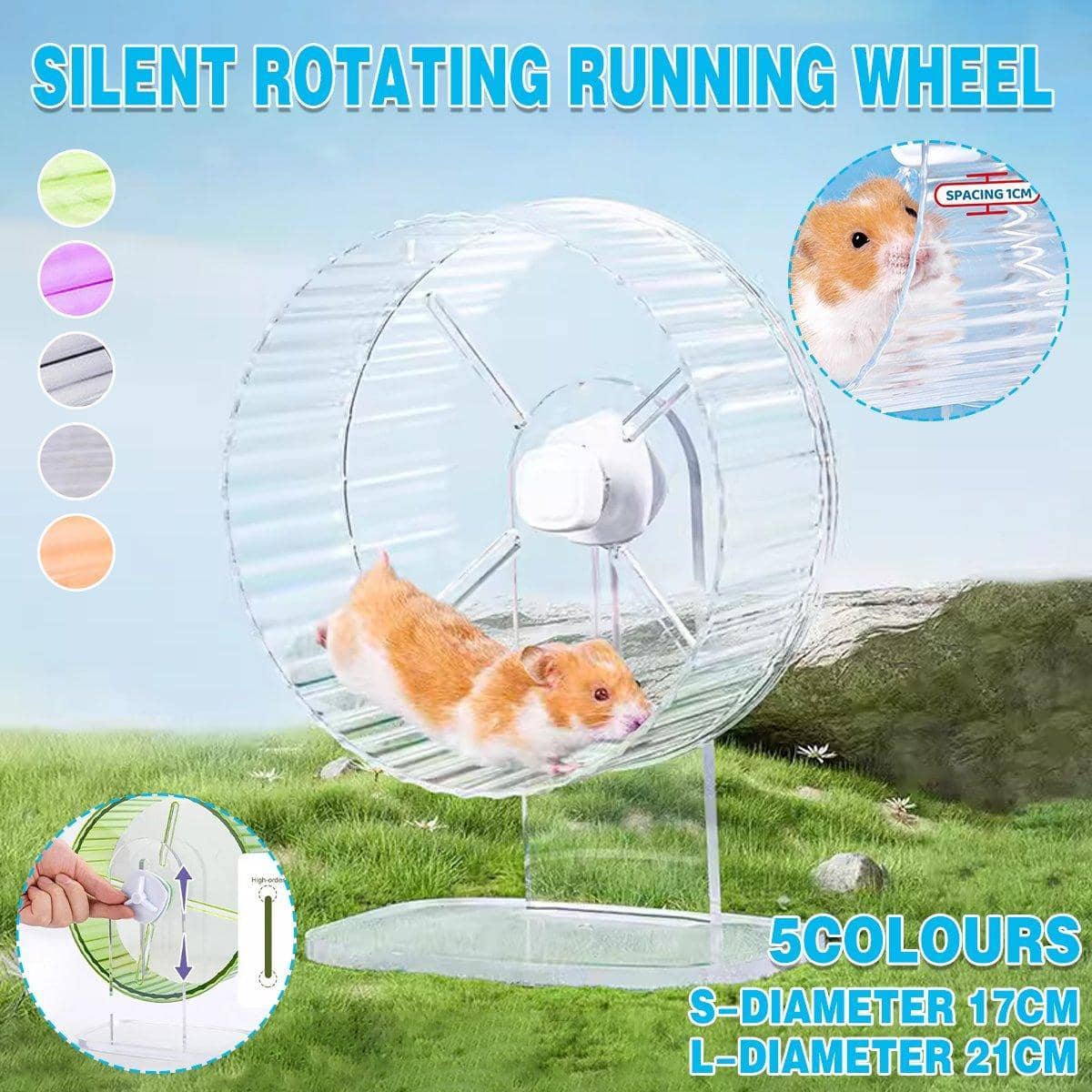 Quiet Hamster Running Wheel with Adjustable Stand - Green, Large 21cm - view 3