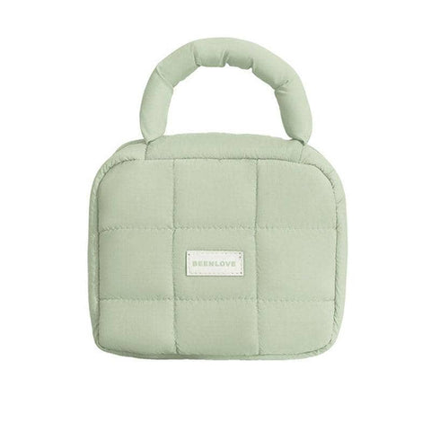 Quilted Cosmetic Bag with Handle, Large Travel Organiser - Sage Green