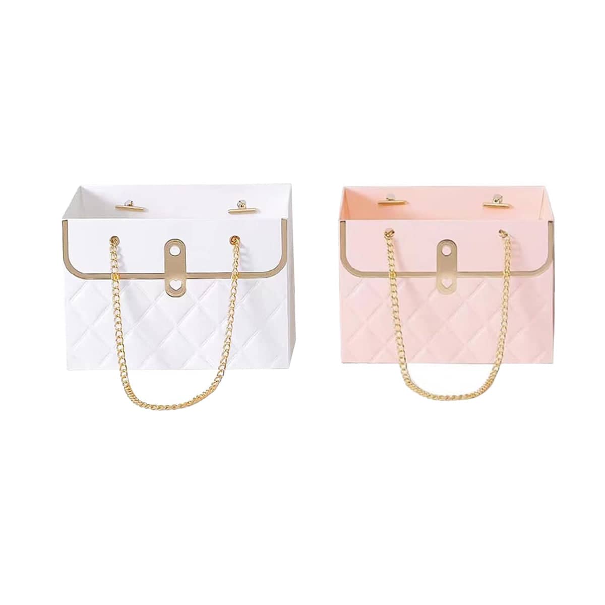 Quilted Handbag Gift Bags with Chain Handle, Pack of 3 - Pink - view 3