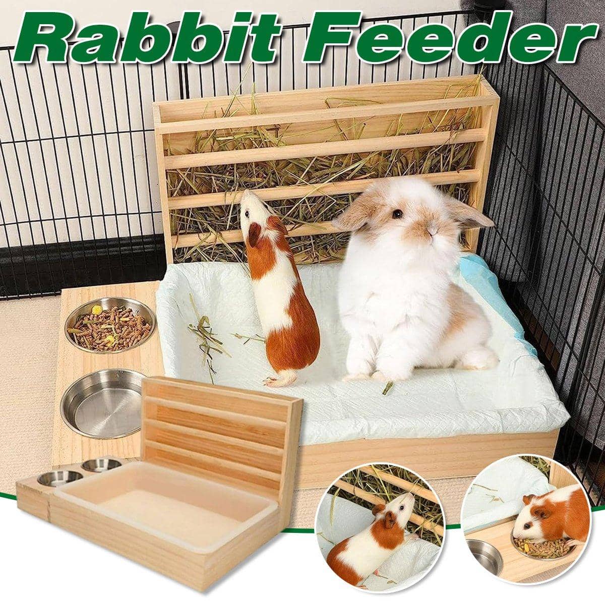 Rabbit Cage Small Animal Feeder Box with Hay Feeder and Litter Pan