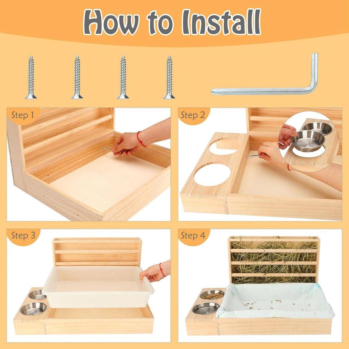 Rabbit Cage Small Animal Feeder Box with Hay Feeder and Litter Pan - view 5