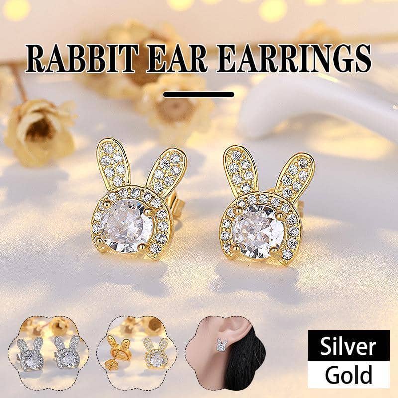 Rabbit Ear Crystal Earrings for Women and Girls - Gold - view 2