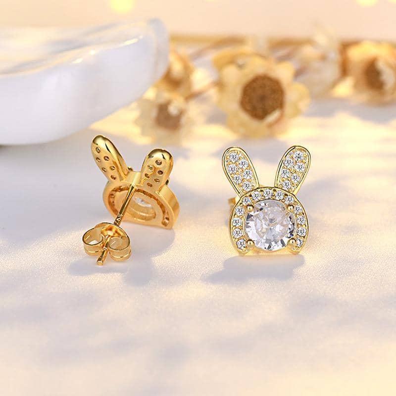 Rabbit Ear Crystal Earrings for Women and Girls - Gold - view 3