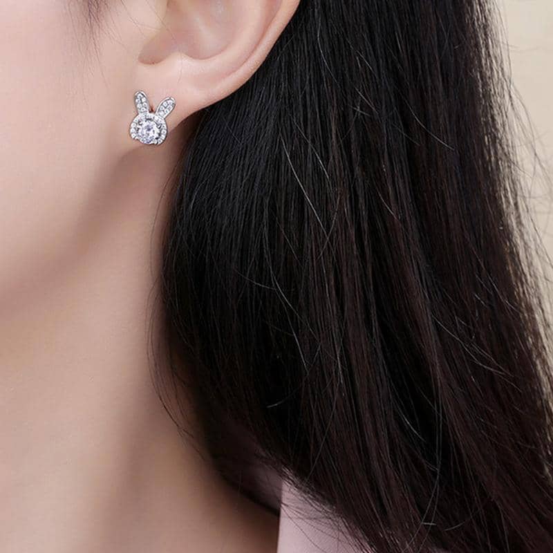 Rabbit Ear Crystal Earrings for Women and Girls - Gold - view 4