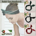 Rabbit Ears Wire Headband Velvet Hair Band with Pearl Trim - Black - view 2
