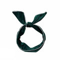Rabbit Ears Wire Headband Velvet Hair Band with Pearl Trim - Dark Green