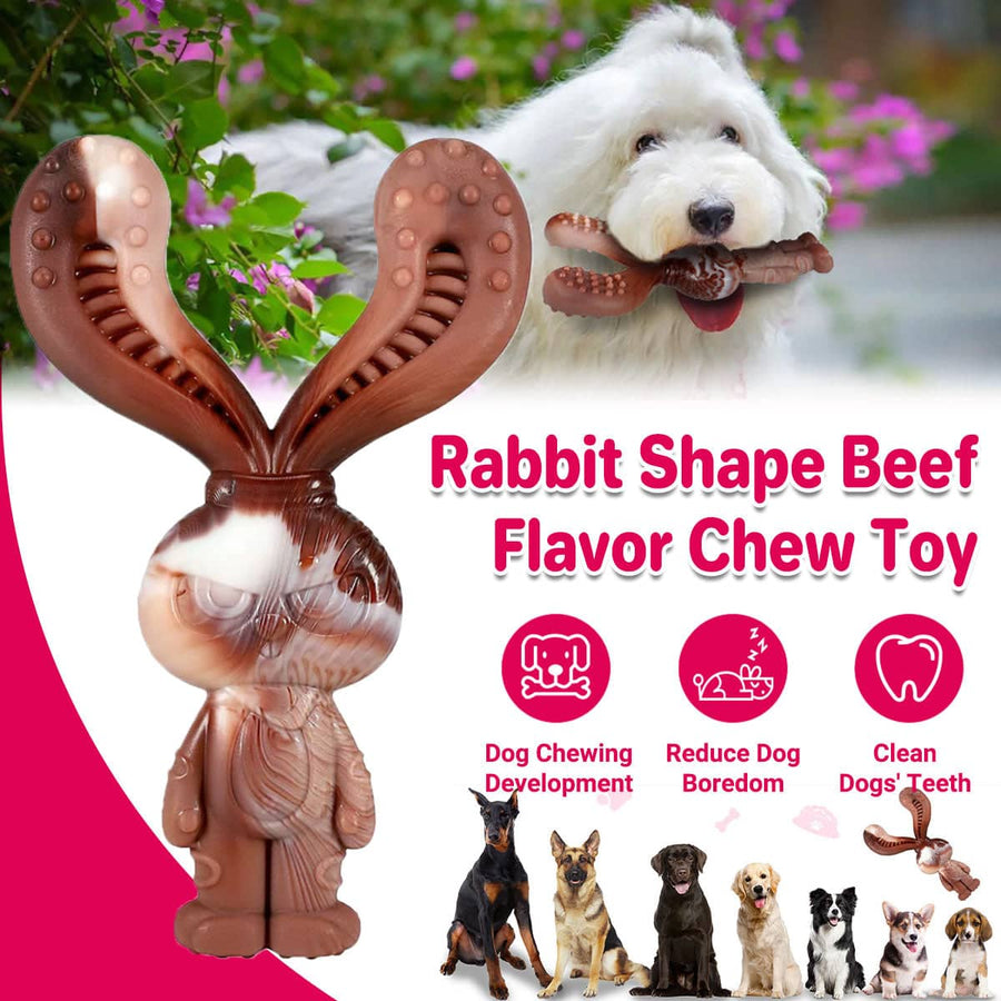 Rabbit Shaped Dog Chew Toy with Beef Flavour, Durable Nylon Teeth Cleaning Toy