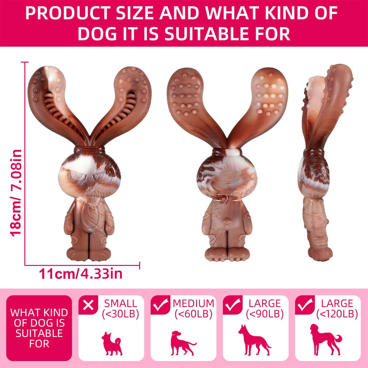 Rabbit Shaped Dog Chew Toy with Beef Flavour, Durable Nylon Teeth Cleaning Toy - view 3