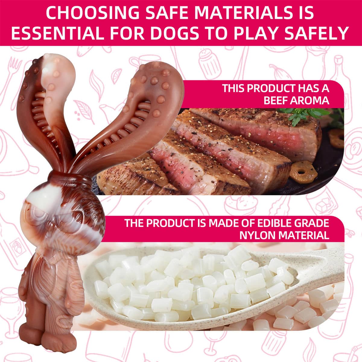Rabbit Shaped Dog Chew Toy with Beef Flavour, Durable Nylon Teeth Cleaning Toy - view 4