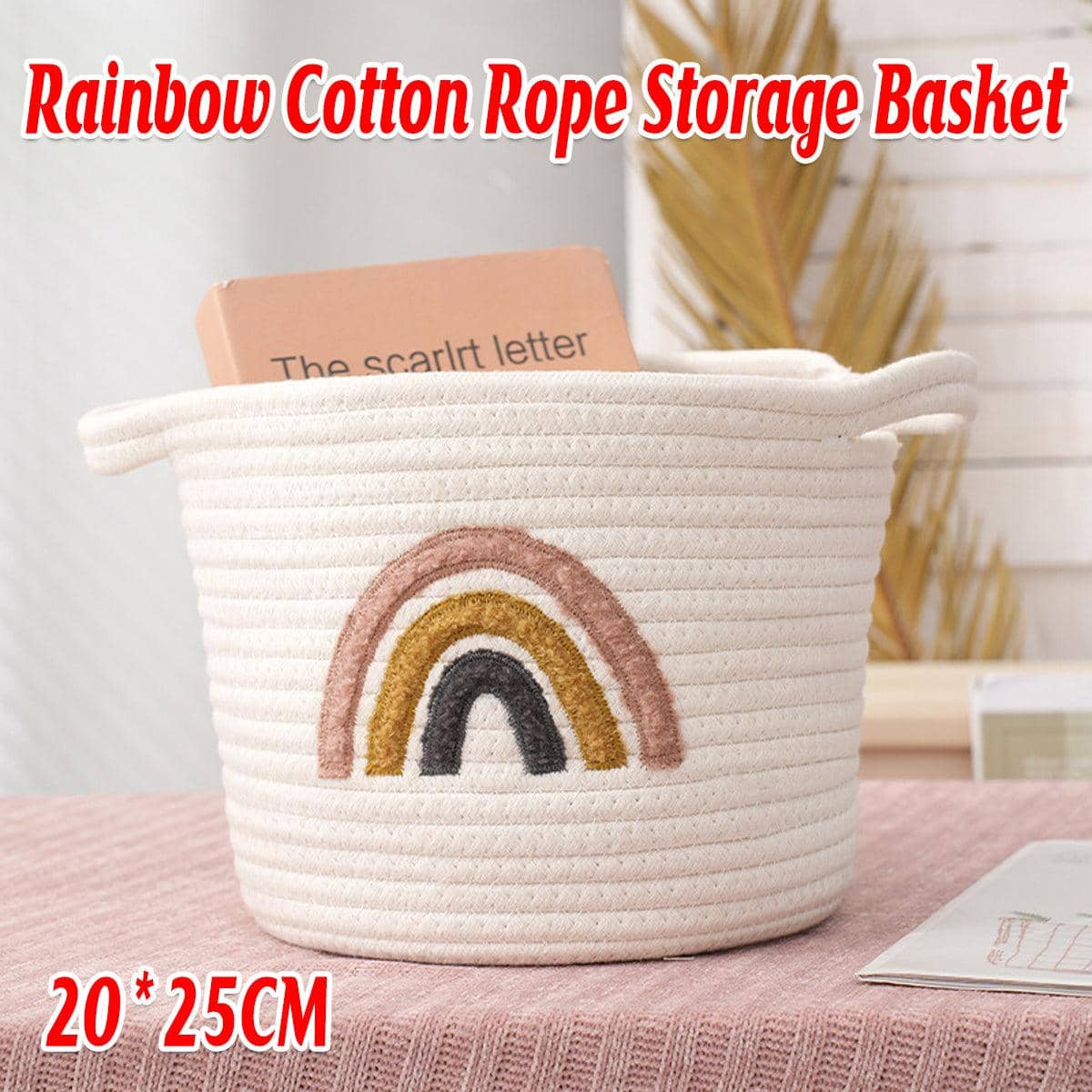 Rainbow Cotton Rope Storage Basket, 20 x 25cm - White