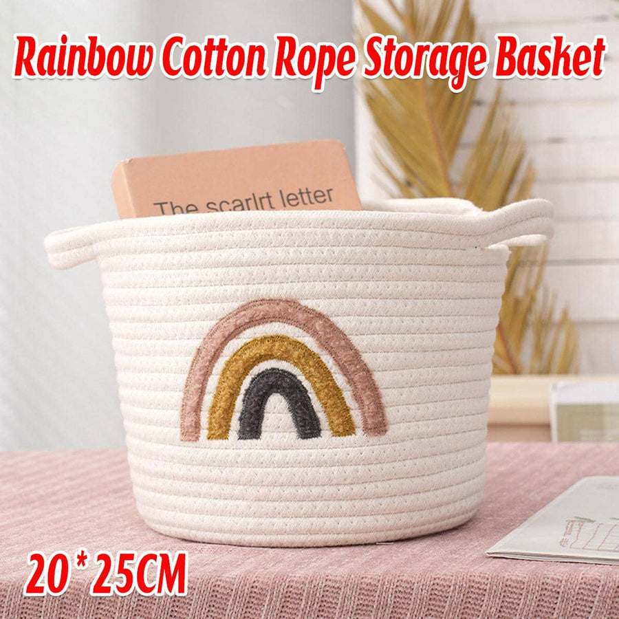 Rainbow Cotton Rope Storage Basket, 20 x 25cm - White