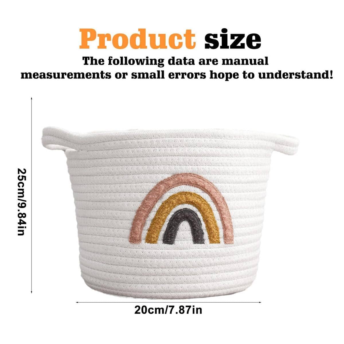 Rainbow Cotton Rope Storage Basket, 20 x 25cm - White - view 3
