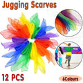 Rainbow Gradient Juggling Silk Scarves for Dance and Magic Tricks, Pack of 12