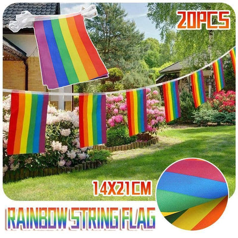 Rainbow String Flag Pride Banner, 5 m Long, Pack of 20