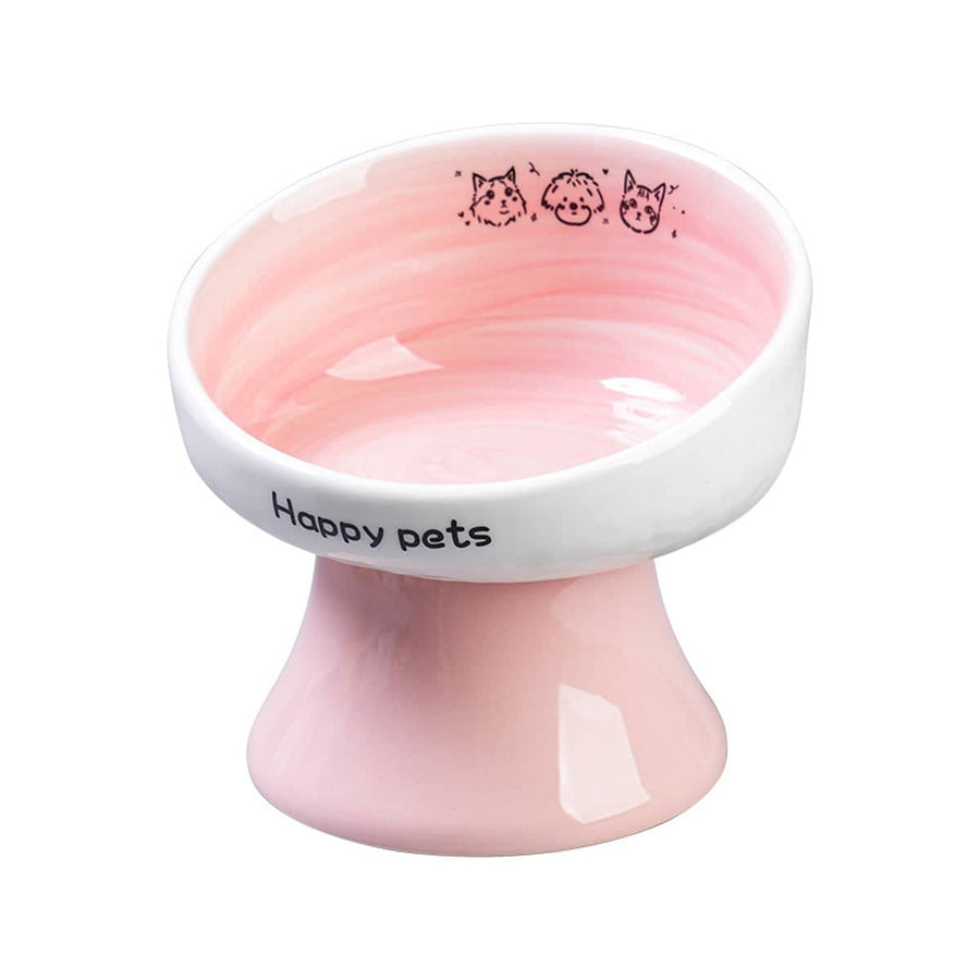 Raised Ceramic Pet Bowl for Cats and Small Dogs - Pink