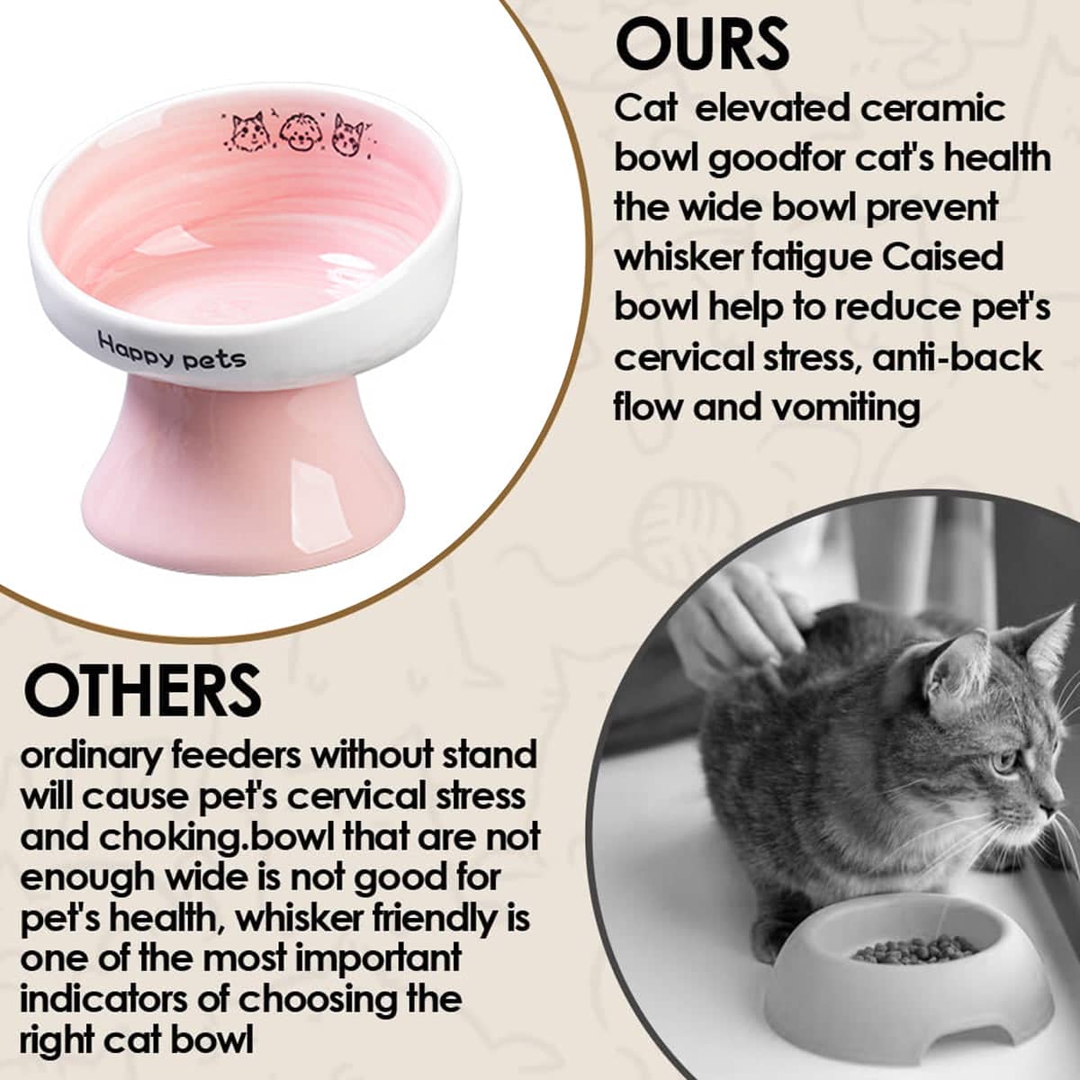 Raised Ceramic Pet Bowl for Cats and Small Dogs - Pink - view 5
