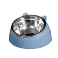 Raised Pet Food Bowl Tilted Non-Slip Stainless Steel Dog Cat Feeder - Blue