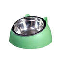 Raised Pet Food Bowl Tilted Non-Slip Stainless Steel Dog Cat Feeder - Green