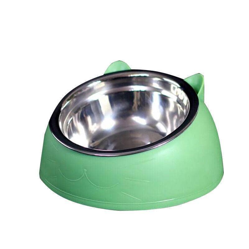 Raised Pet Food Bowl Tilted Non-Slip Stainless Steel Dog Cat Feeder - Green