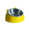 Raised Pet Food Bowl Tilted Non-Slip Stainless Steel Dog Cat Feeder - Yellow