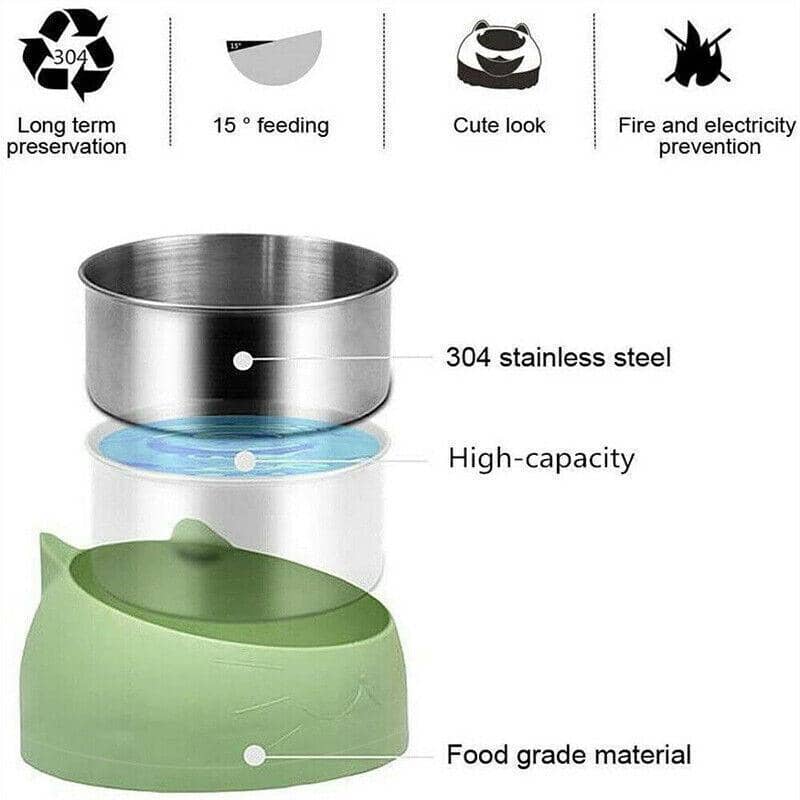 Raised Pet Food Bowl Tilted Non-Slip Stainless Steel Dog Cat Feeder - Yellow - view 5