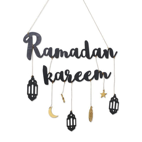 Ramadan Kareem Wooden Hanging Ornament, Eid Mubarak Decor - Black