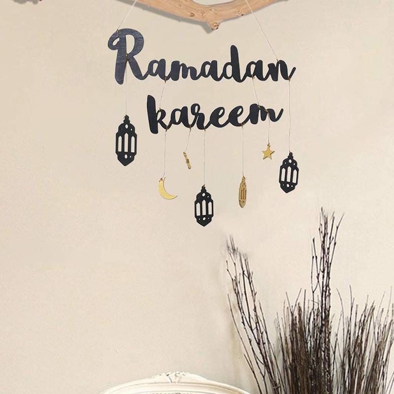 Ramadan Kareem Wooden Hanging Ornament, Eid Mubarak Decor - Black - view 6