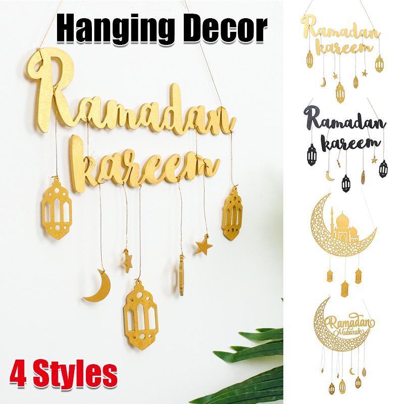 Ramadan Kareem Wooden Hanging Ornament, Eid Mubarak Decor - Moon A - view 2