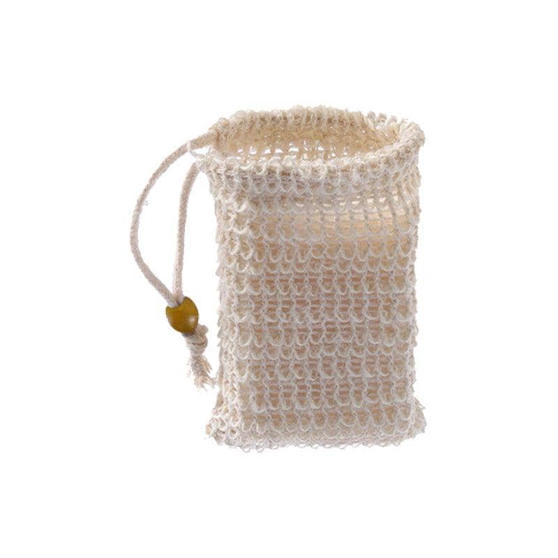 Ramie Soap Saver Bag with Drawstring and Foaming Mesh - Beige, Single Bag